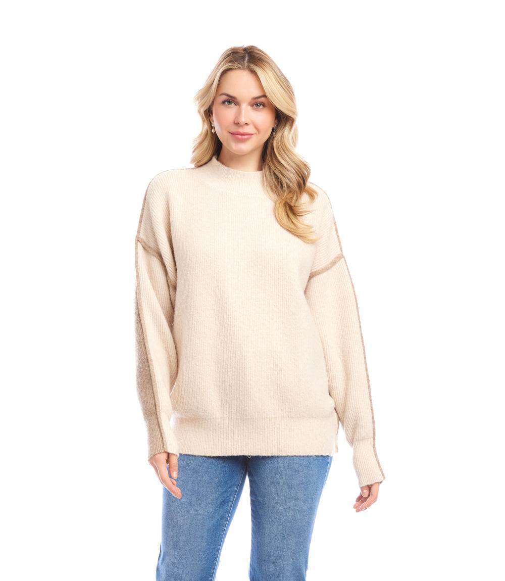 Colorblock Mock Neck Sweater
