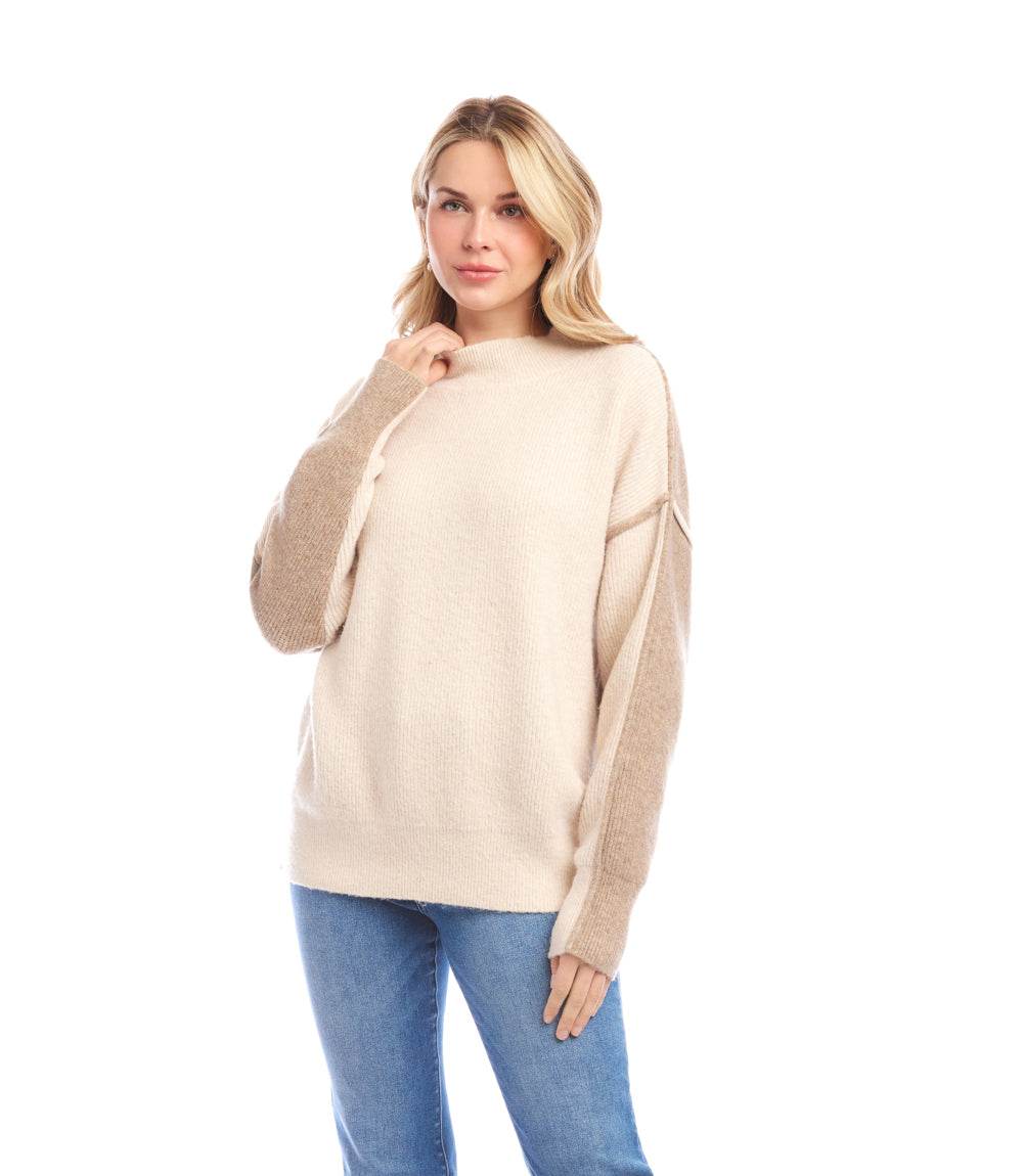 Colorblock Mock Neck Sweater