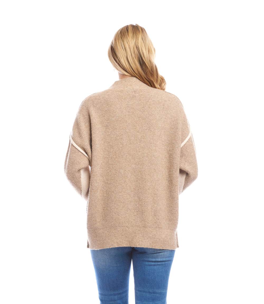 Colorblock Mock Neck Sweater