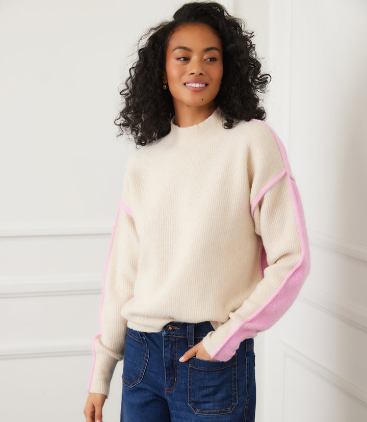 Colorblock Mock Neck Sweater