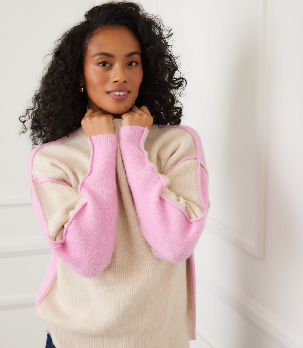 Colorblock Mock Neck Sweater
