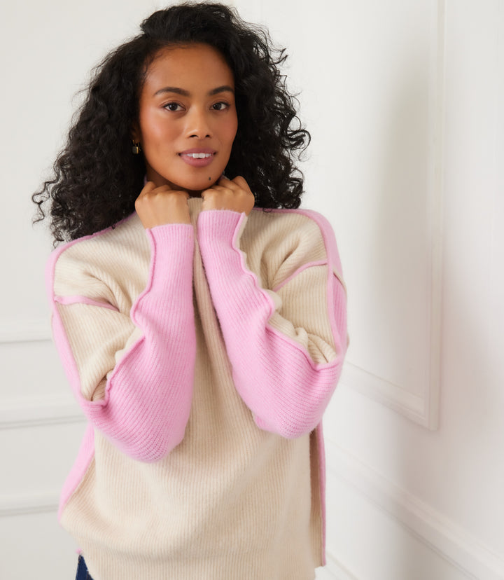 Colorblock Mock Neck Sweater