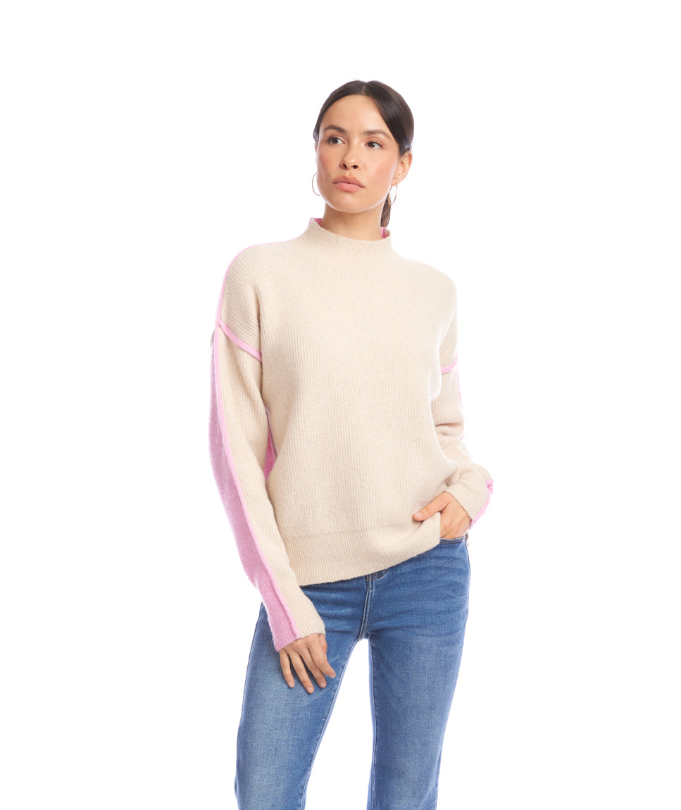 Colorblock Mock Neck Sweater