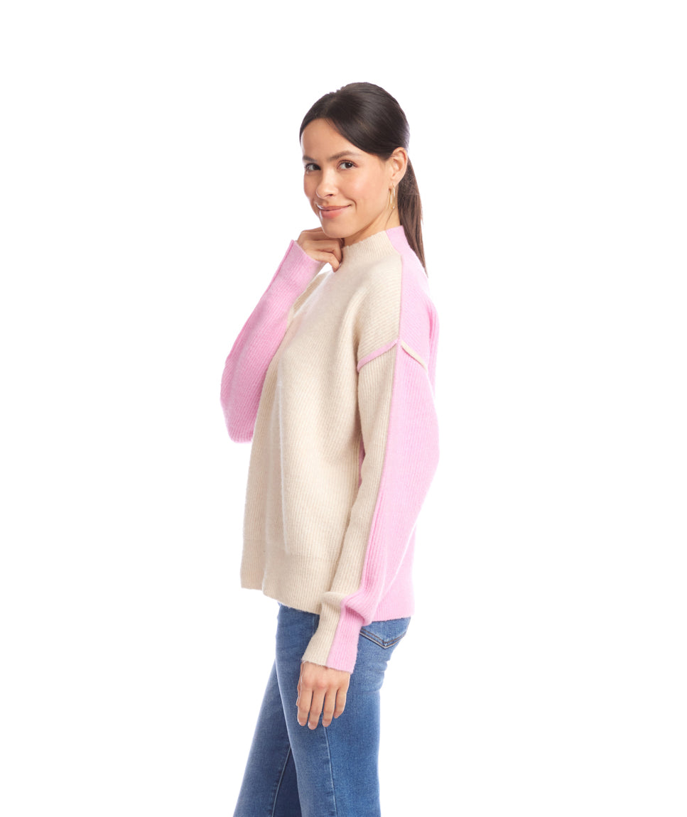 Colorblock Mock Neck Sweater