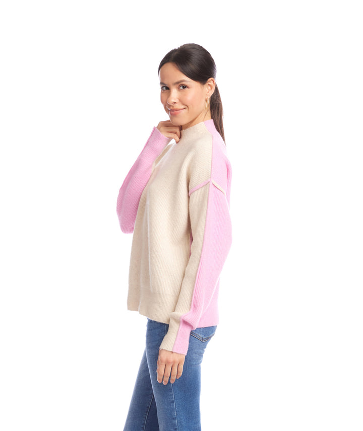 Colorblock Mock Neck Sweater