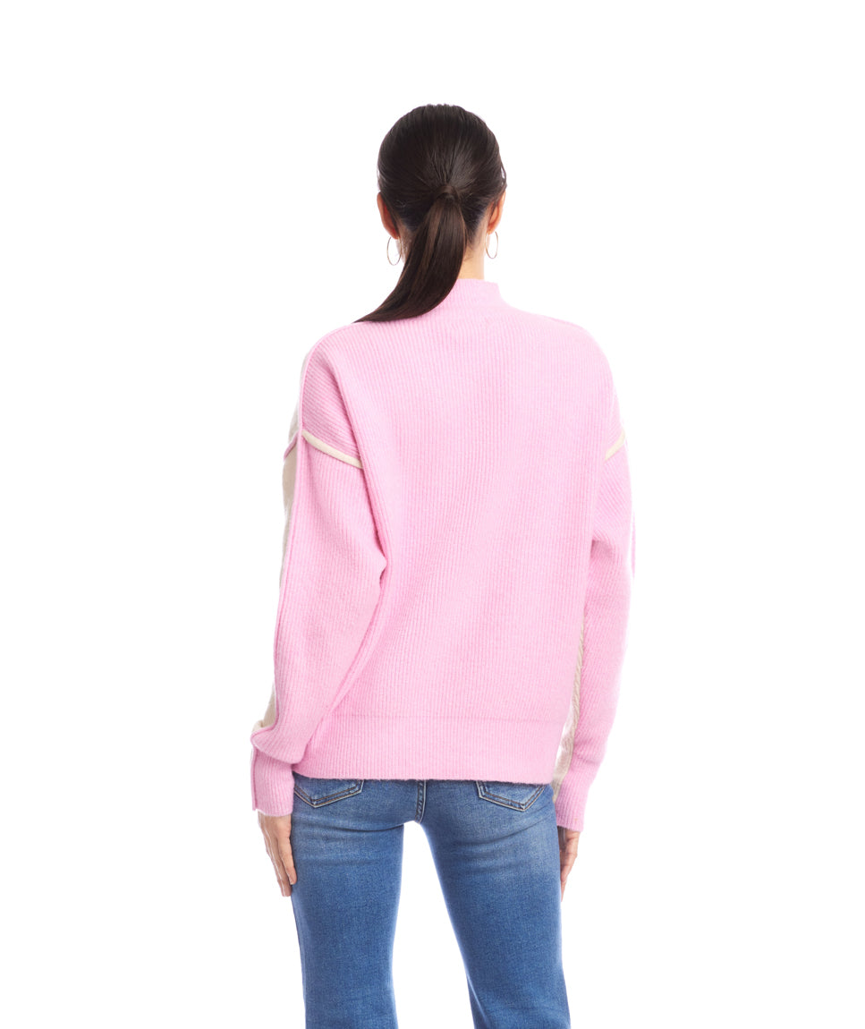 Colorblock Mock Neck Sweater