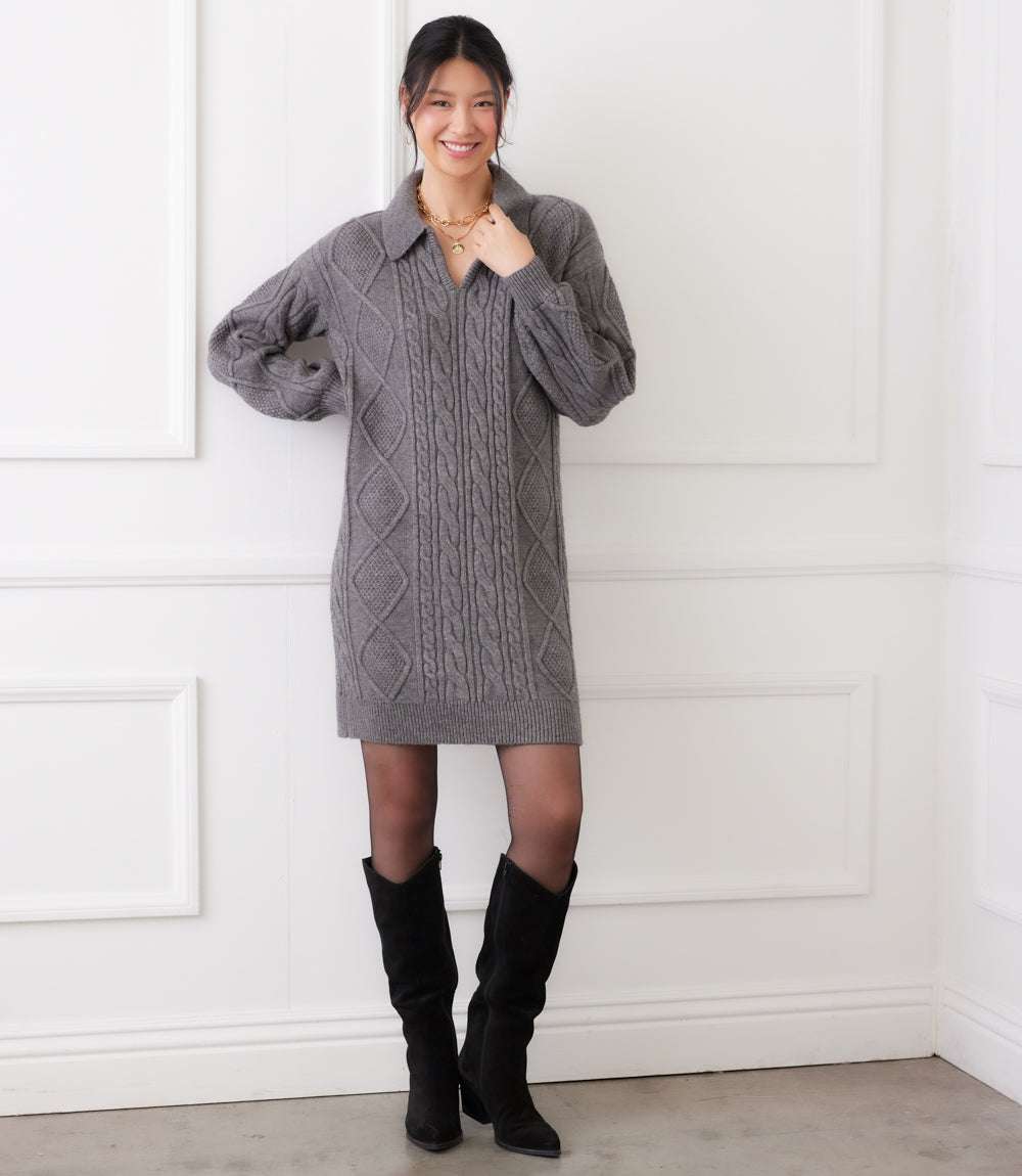 gray knit sweater dress Grey Ribbed Knit Sweater Mini Dress - Women's Dresses