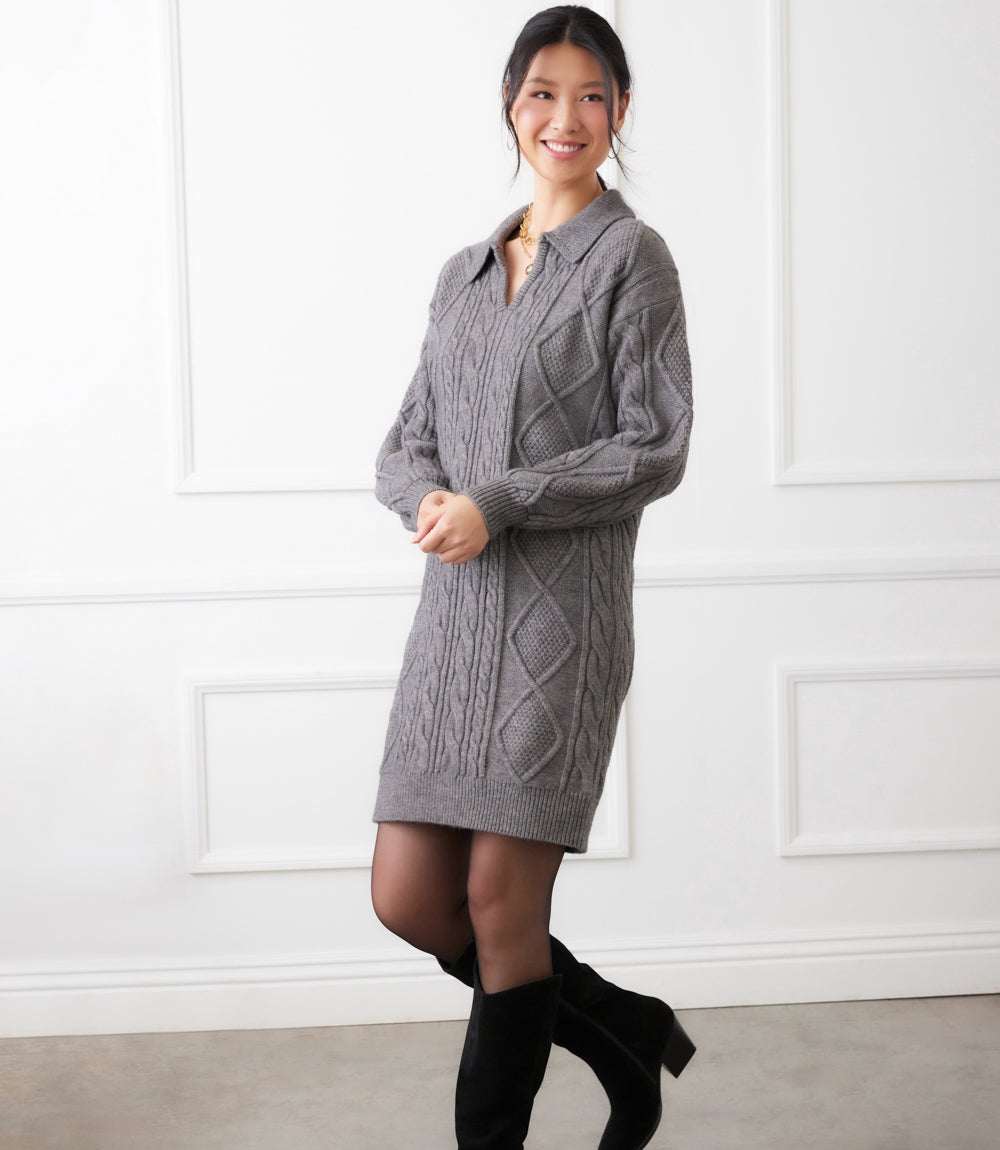 grey cable knit dress Pieces Knitted Dress 'PCRACHEL' female grey melange size XS