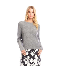 Soft boucle blouson sleeve sweater with scoop neck and ribbed cuffs, lightweight wool blend pullover