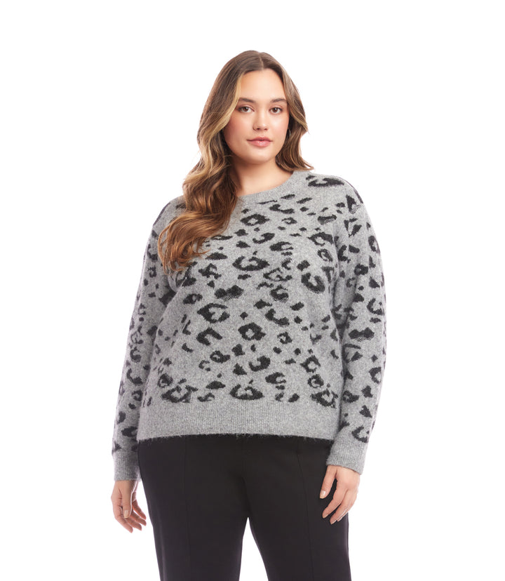 Plus Size Metallic Animal Print Crewneck Sweater