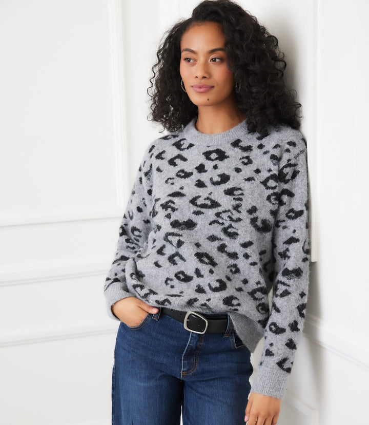 Metallic Animal Print Crewneck Sweater