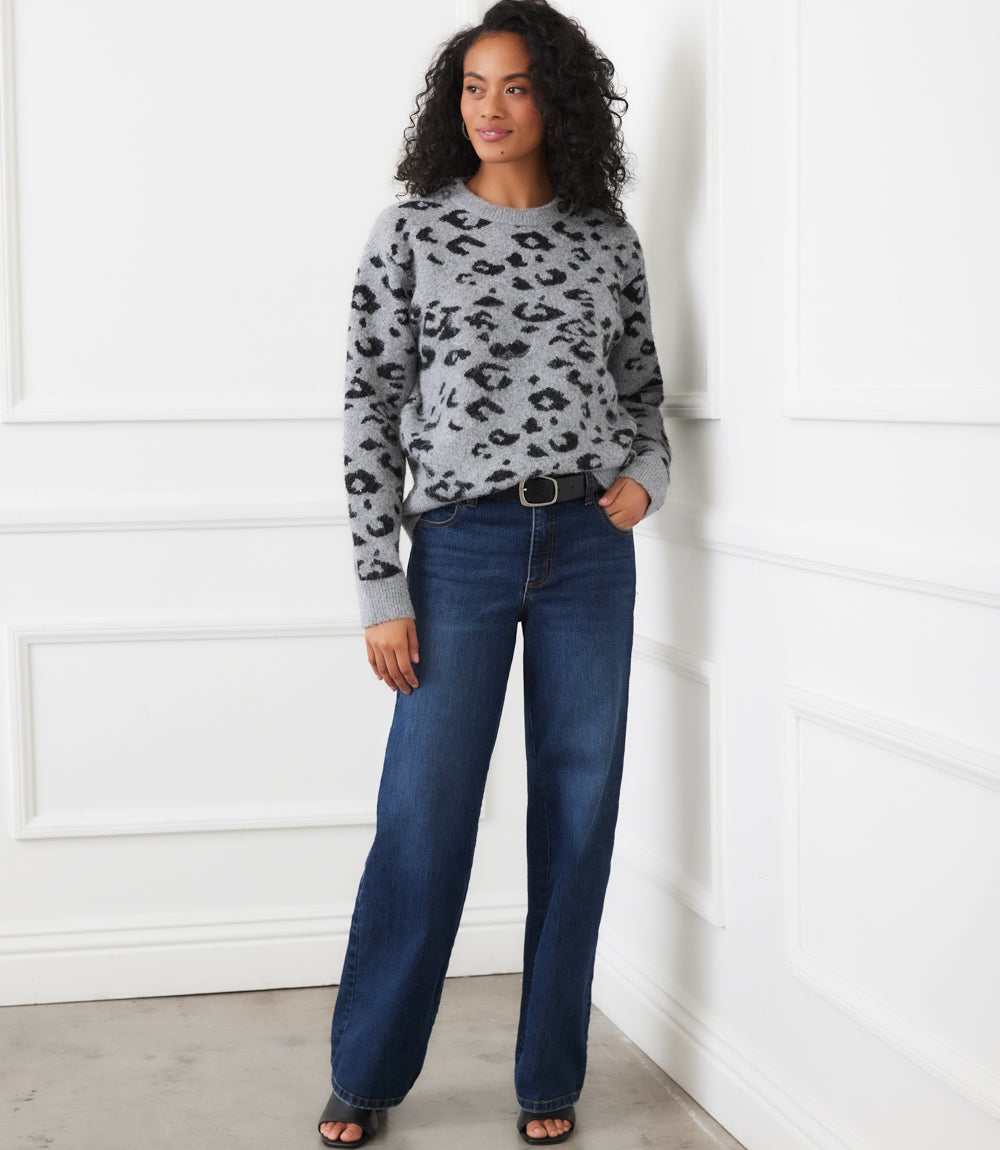 Metallic Animal Print Crewneck Sweater