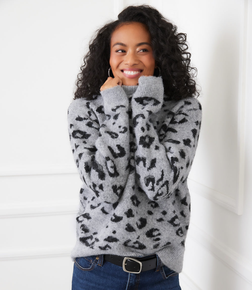 Metallic Animal Print Crewneck Sweater