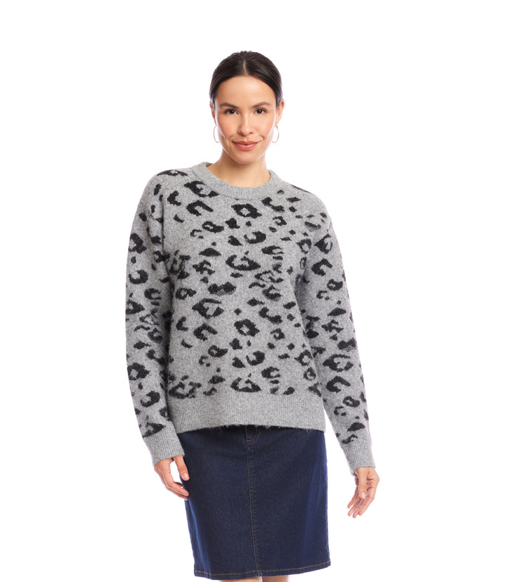 Metallic Animal Print Crewneck Sweater