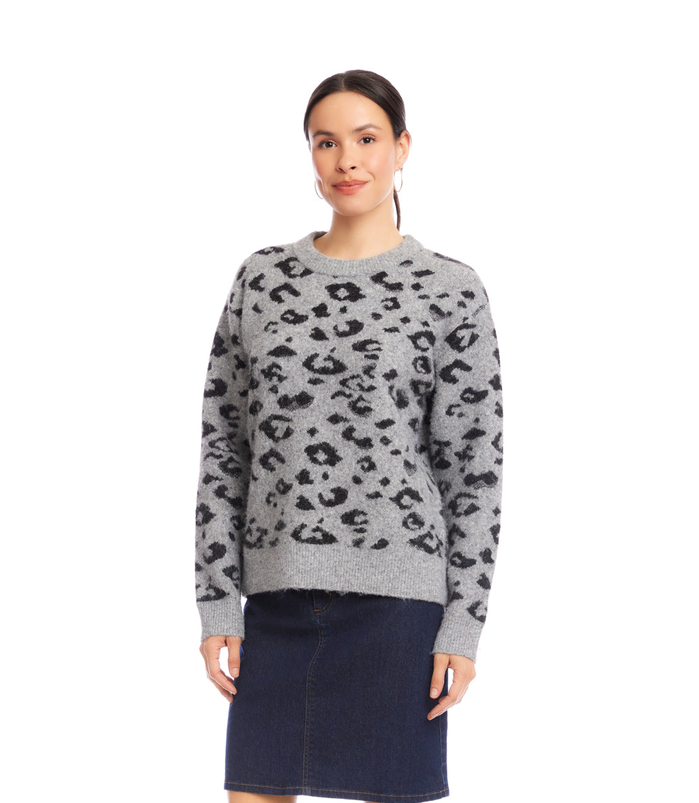 Metallic Animal Print Crewneck Sweater