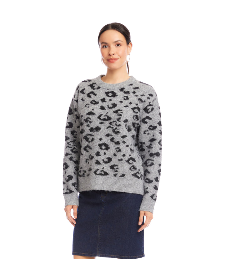 Metallic Animal Print Crewneck Sweater