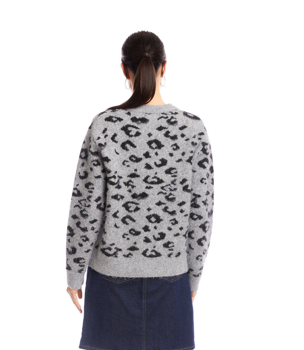 Metallic Animal Print Crewneck Sweater