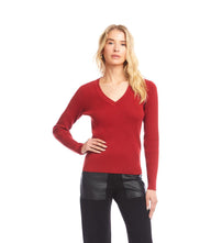 Ribbed V-neck sweater with slim fit and long sleeves in fine textured fabric