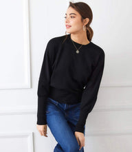 Dolman sleeve sweater with crew neck and tapered ribbed cuffs in relaxed fit