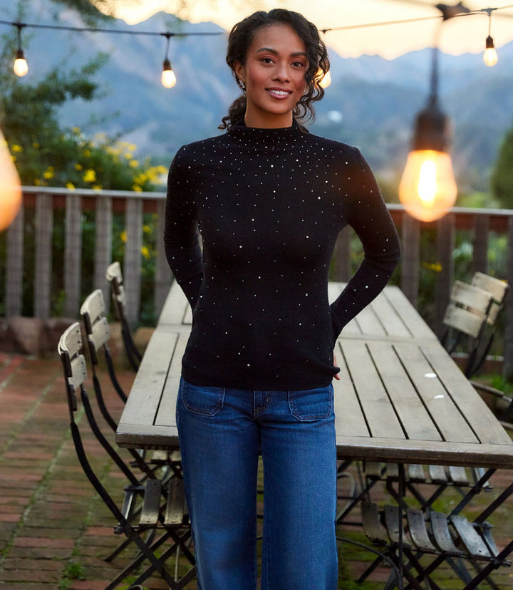 Rhinestone Mock Neck Sweater