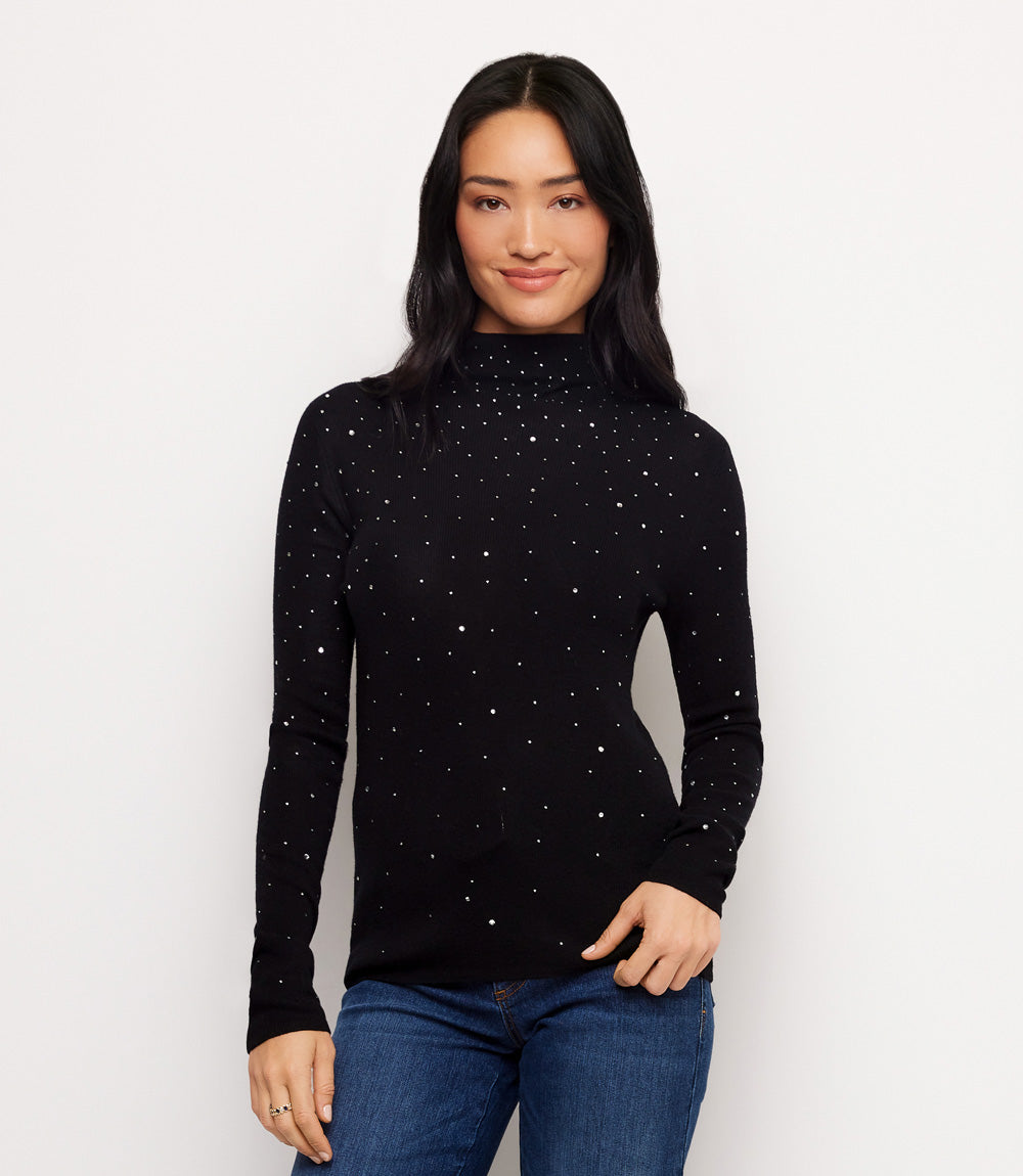 Rhinestone Mock Neck Sweater