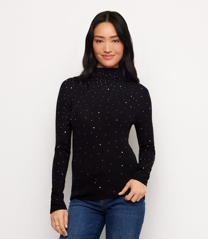 Rhinestone Mock Neck Sweater