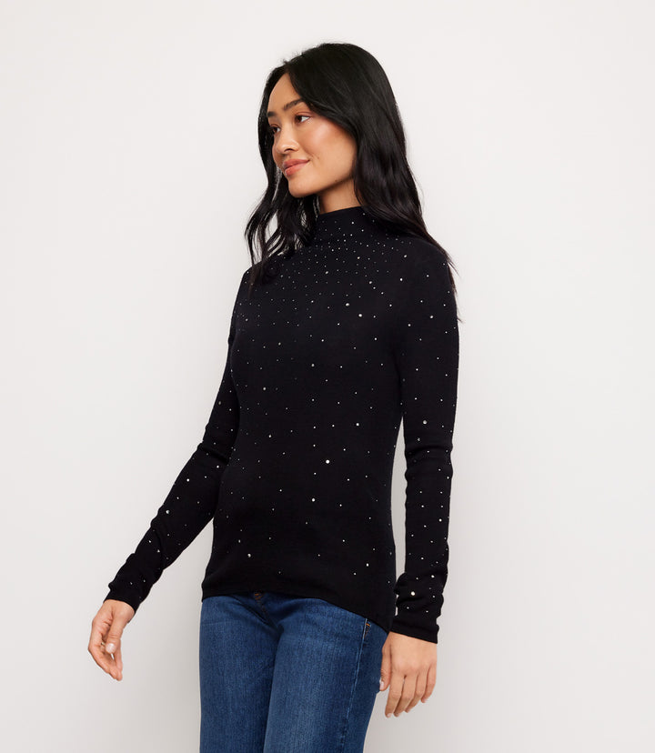 Rhinestone Mock Neck Sweater