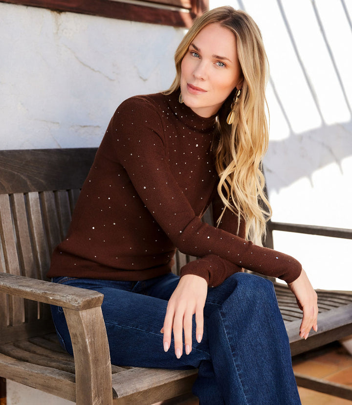 Rhinestone Mock Neck Sweater