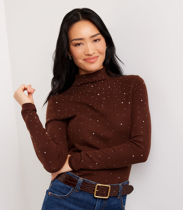 Rhinestone Mock Neck Sweater