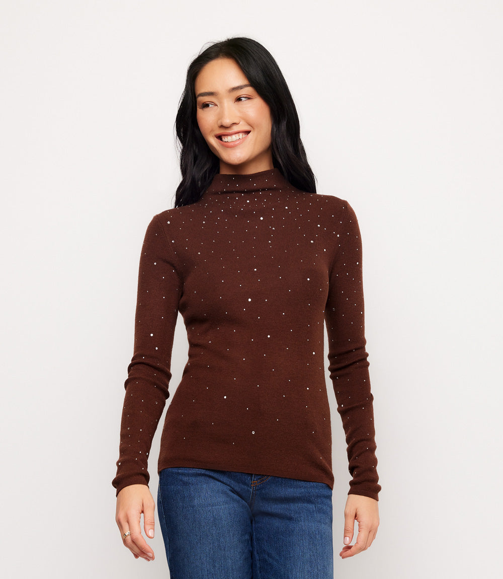 Rhinestone Mock Neck Sweater