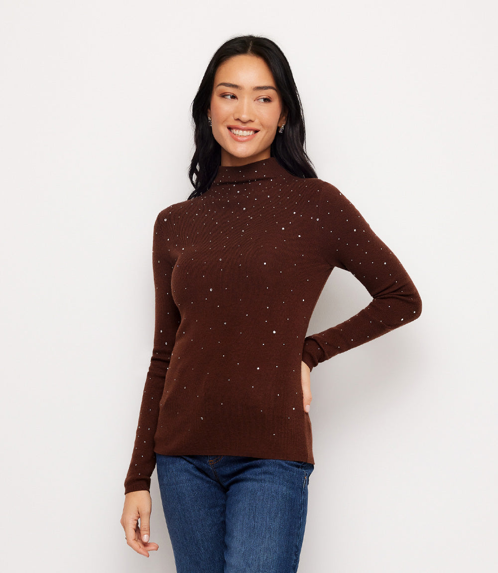Rhinestone Mock Neck Sweater