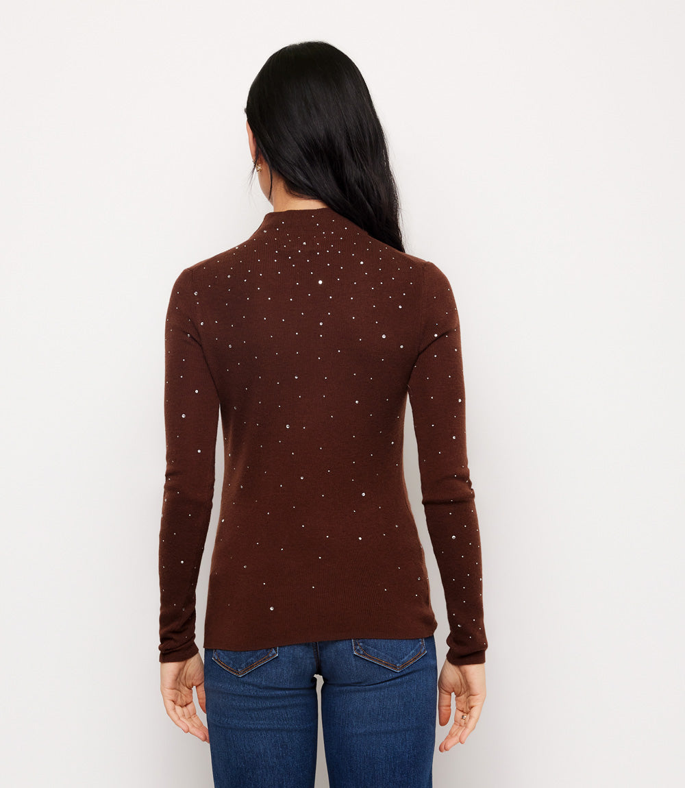 Rhinestone Mock Neck Sweater