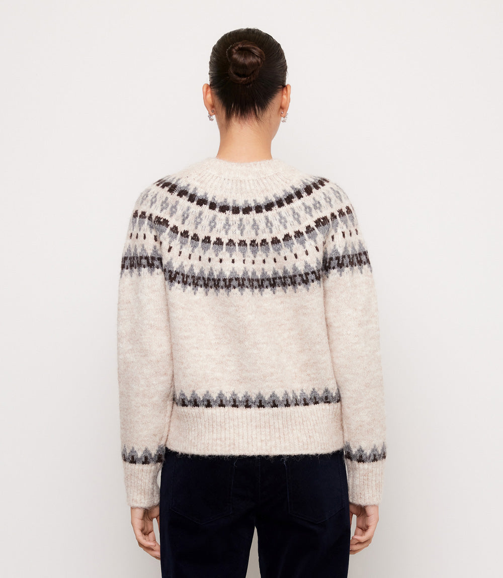 Jacquard Crewneck Cardigan Sweater