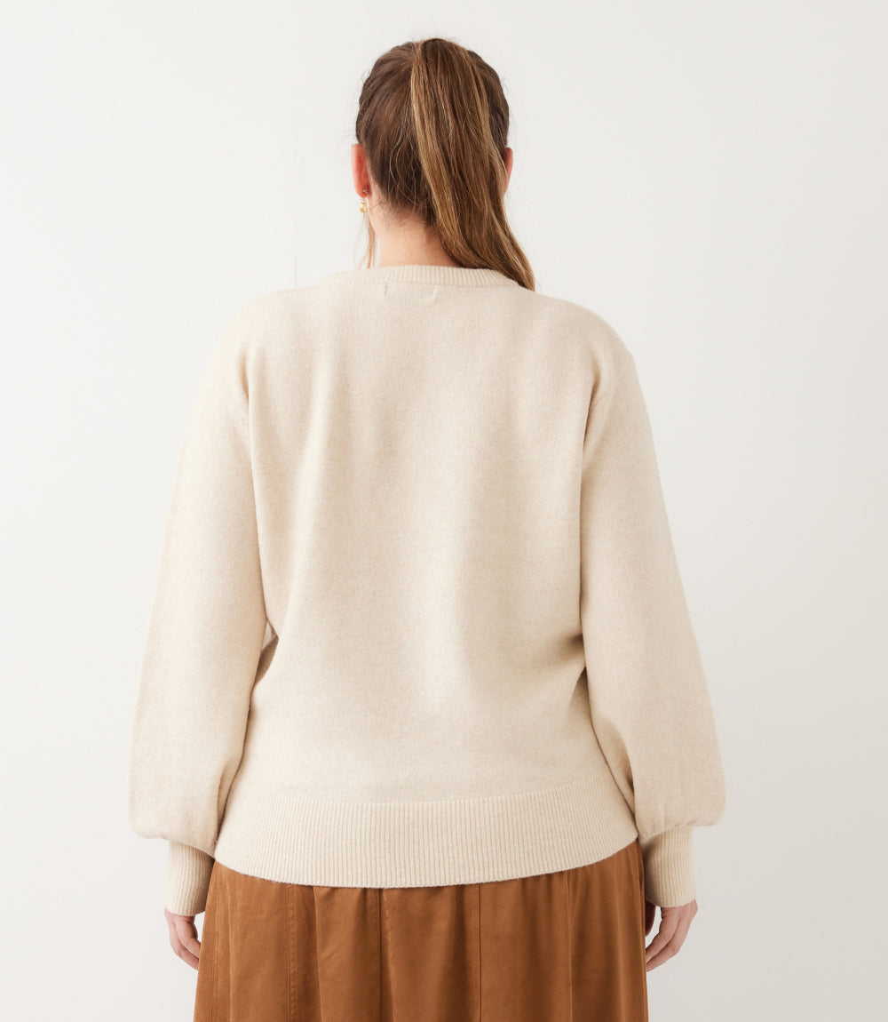 Plus Size Blouson Sleeve Embroidered Sweater