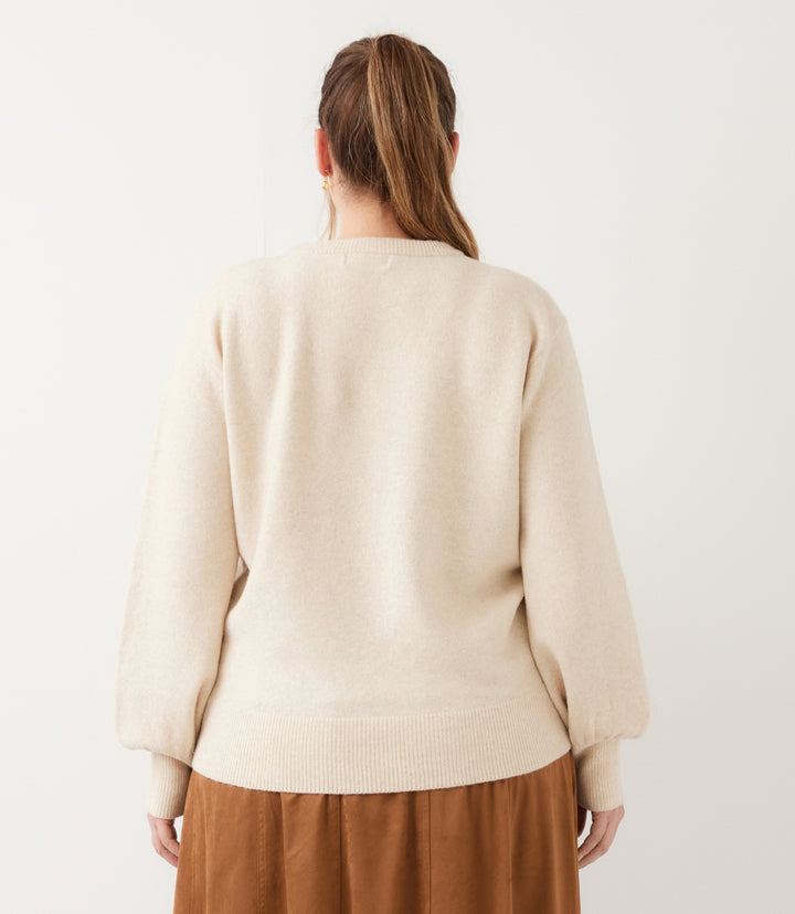 Plus Size Blouson Sleeve Embroidered Sweater