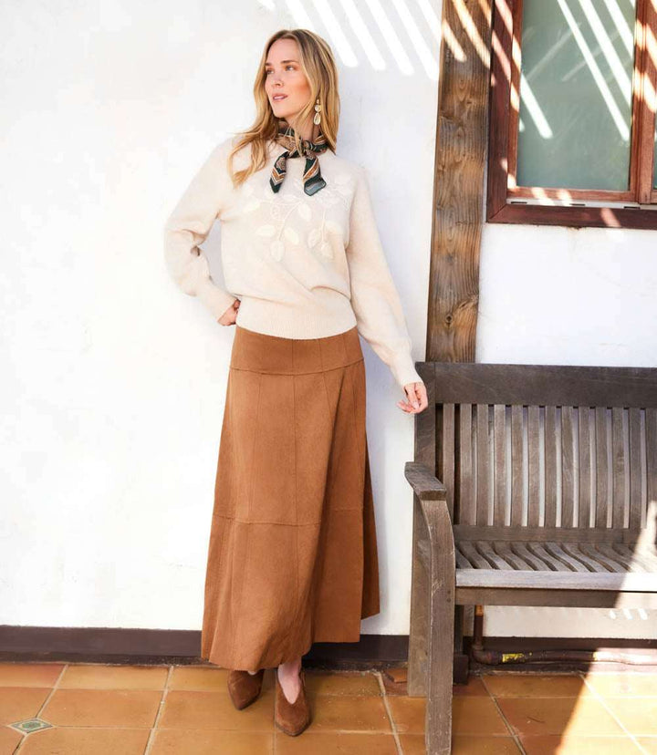 Tiered Faux Suede Midi Skirt
