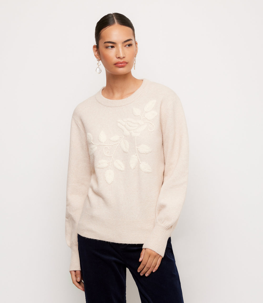 Blouson Sleeve Embroidered Sweater