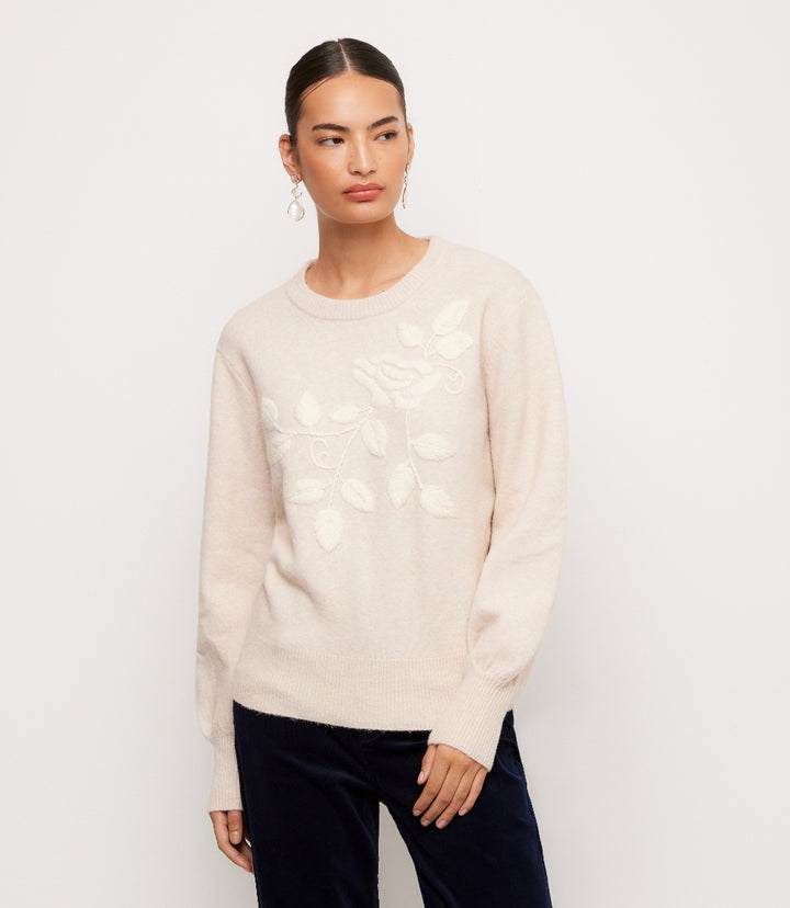 Blouson Sleeve Embroidered Sweater