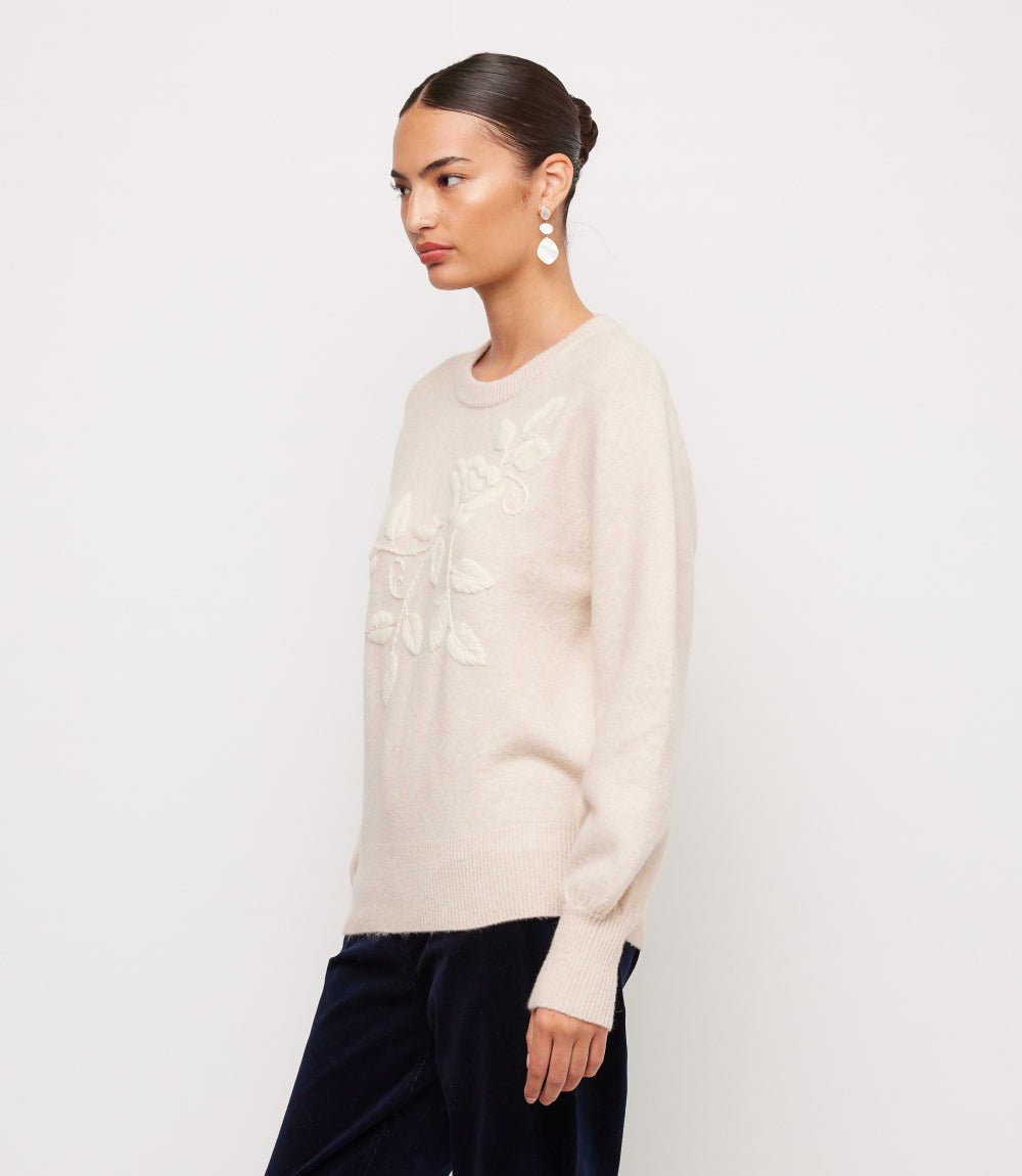 Blouson Sleeve Embroidered Sweater