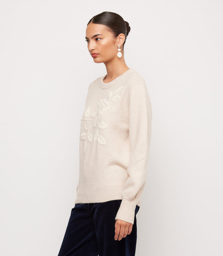 Blouson Sleeve Embroidered Sweater