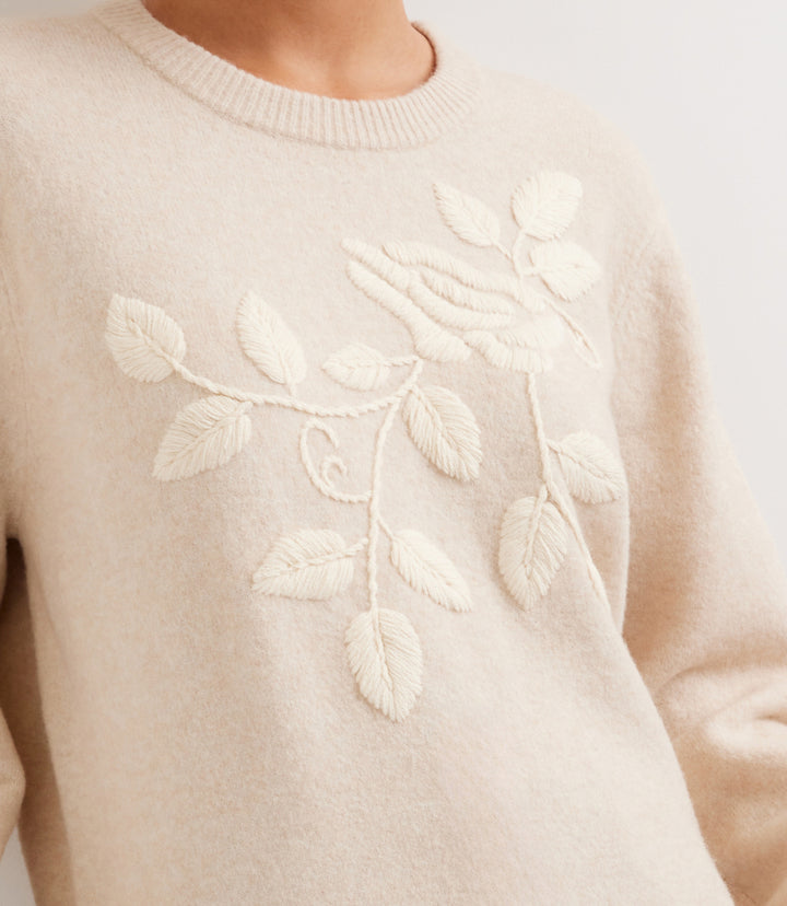 Blouson Sleeve Embroidered Sweater