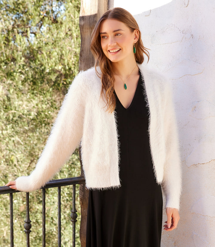 Eyelash Open Front Cardigan Sweater