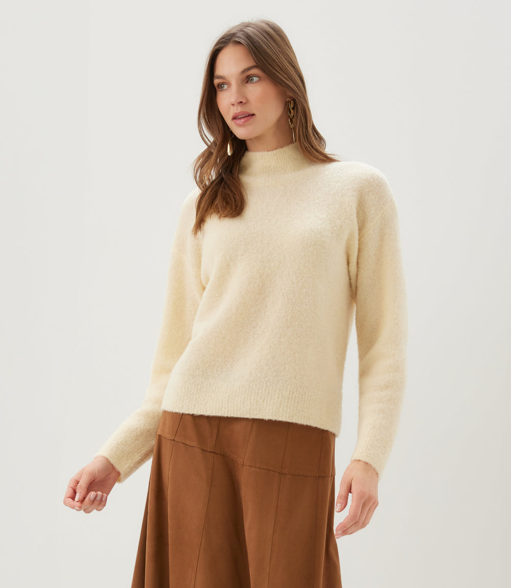 Mock Neck Boucle Sweater