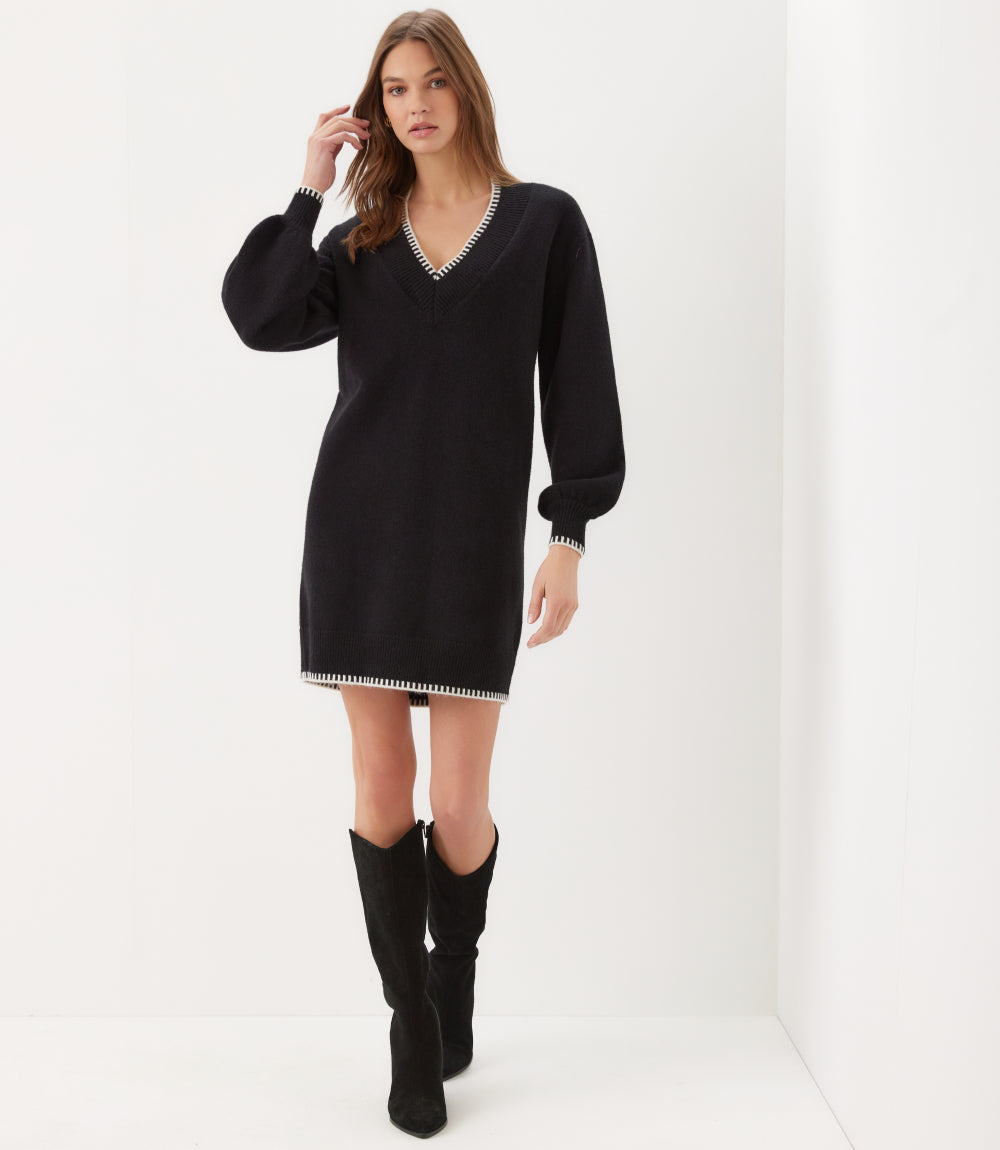 Varsity V-Neck Sweater Dress