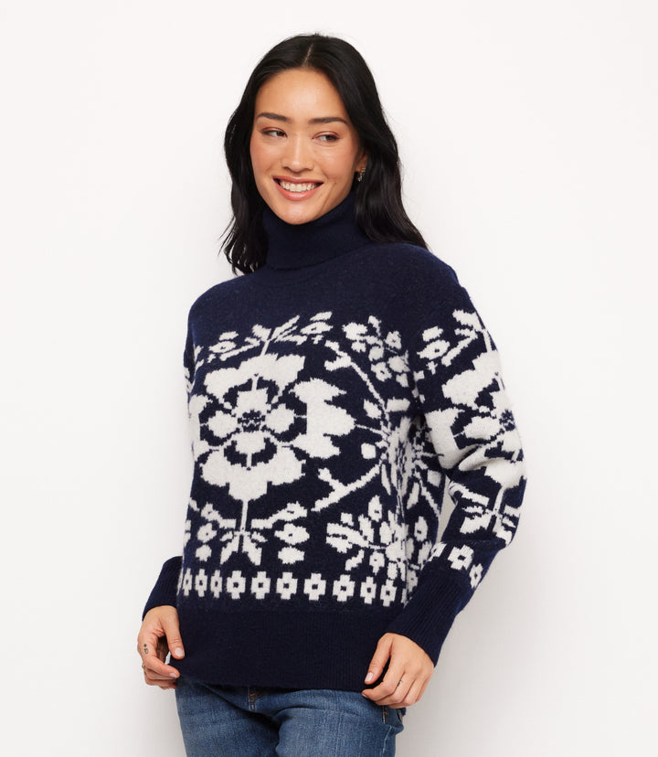 Petite Size Jacquard Turtleneck Sweater