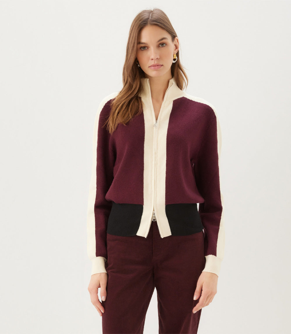 Colorblock Zip-Up Cardigan Sweater