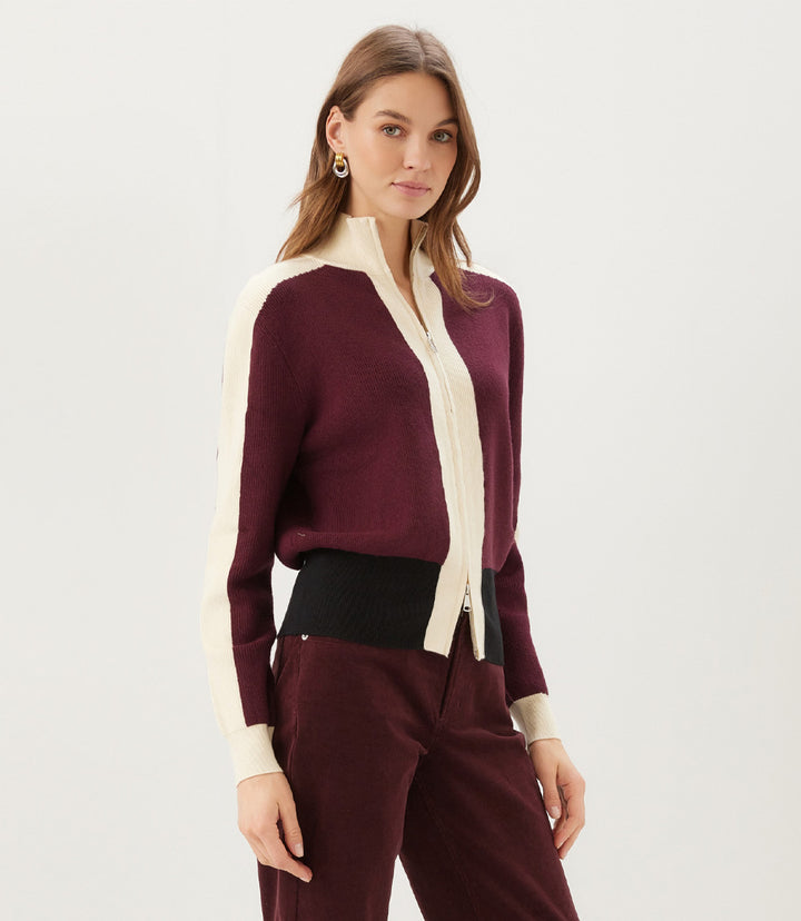 Colorblock Zip-Up Cardigan Sweater