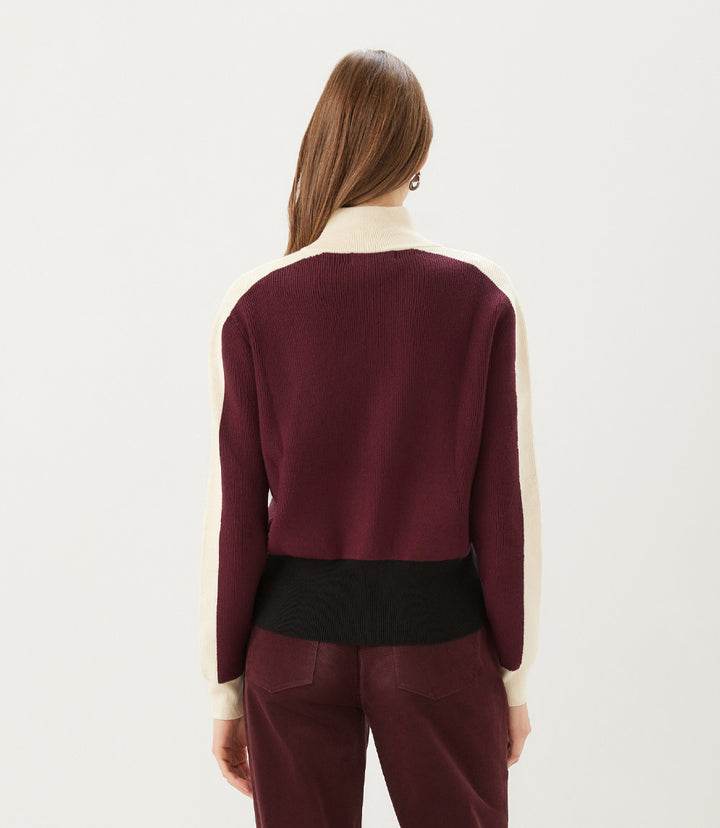 Colorblock Zip-Up Cardigan Sweater