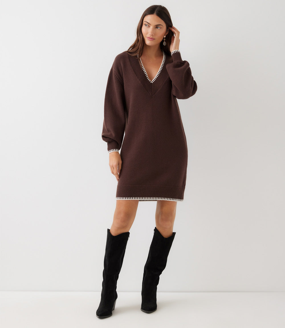 Petite Size Varsity V-Neck Sweater Dress