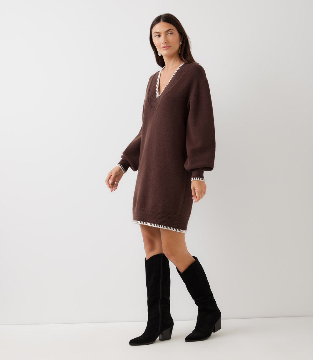 Petite Size Varsity V-Neck Sweater Dress